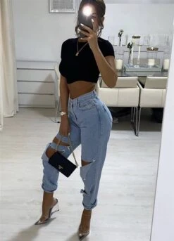 Light Denim Cut High Waist Boyfriend Jeans 5 Light Denim Cut High Waist Boyfriend Jeans -Miamis Style Shop light denim cut high waist boyfriend jeans hot miami styles 127037