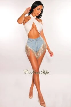 Light Denim Fringe Rhinestone Hem Booty Shorts 7 Light Denim Fringe Rhinestone Hem Booty Shorts -Miamis Style Shop light denim fringe rhinestone hem booty shorts hot miami styles 265484
