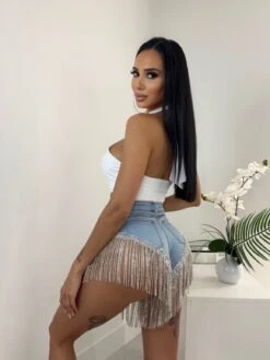 Light Denim Fringe Rhinestone Hem Booty Shorts 9 Light Denim Fringe Rhinestone Hem Booty Shorts -Miamis Style Shop light denim fringe rhinestone hem booty shorts hot miami styles 768177