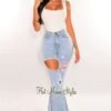 Light Denim High Waist Ripped Bell Bottoms Flare Jeans