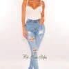 Light Denim High Waist Ripped Frayed Skinny Jeans