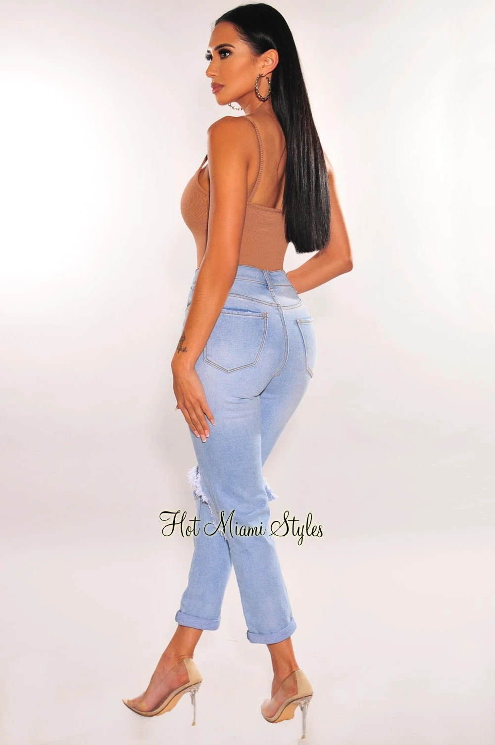 Light Denim High Waist Ripped Jeans 2 Light Denim High Waist Ripped Jeans - Image 2