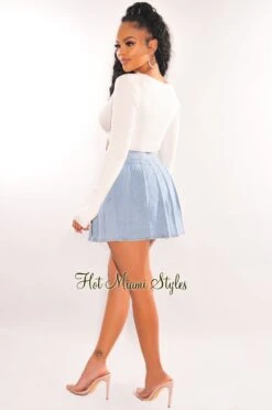 Light Denim Pleated High Waist Tennis Skort 7 Light Denim Pleated High Waist Tennis Skort -Miamis Style Shop light denim pleated high waist tennis skort hot miami styles 474110