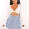 Light Denim Pleated High Waist Tennis Skort