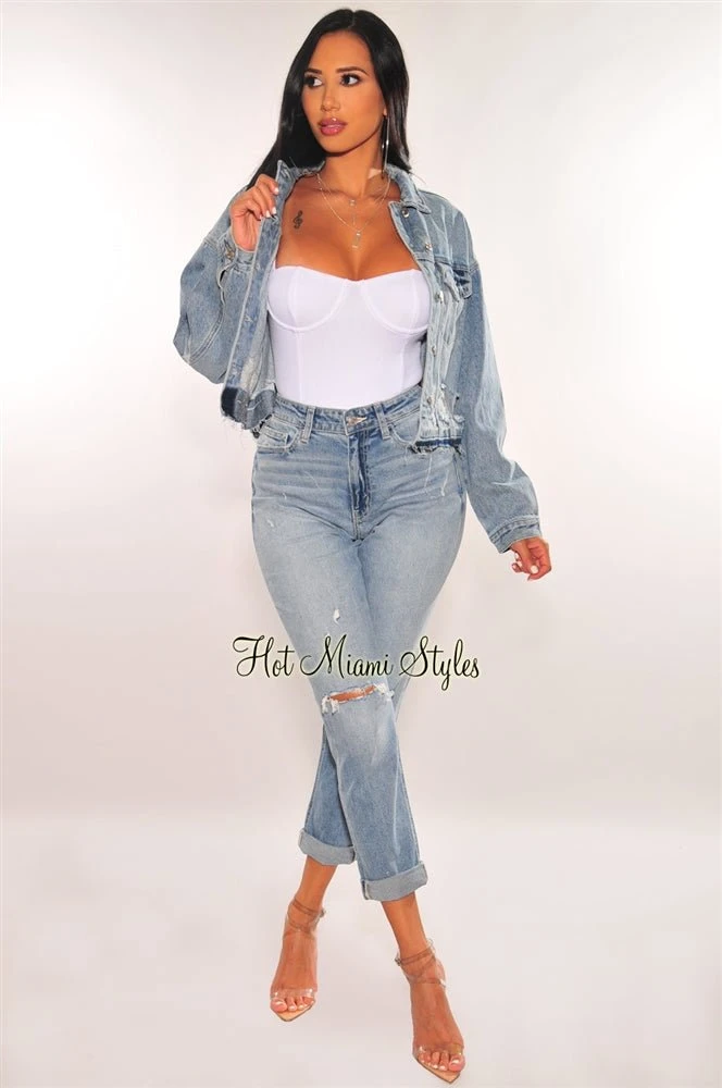 Light Denim Ripped High Waist Mom Jeans 1 Light Denim Ripped High Waist Mom Jeans