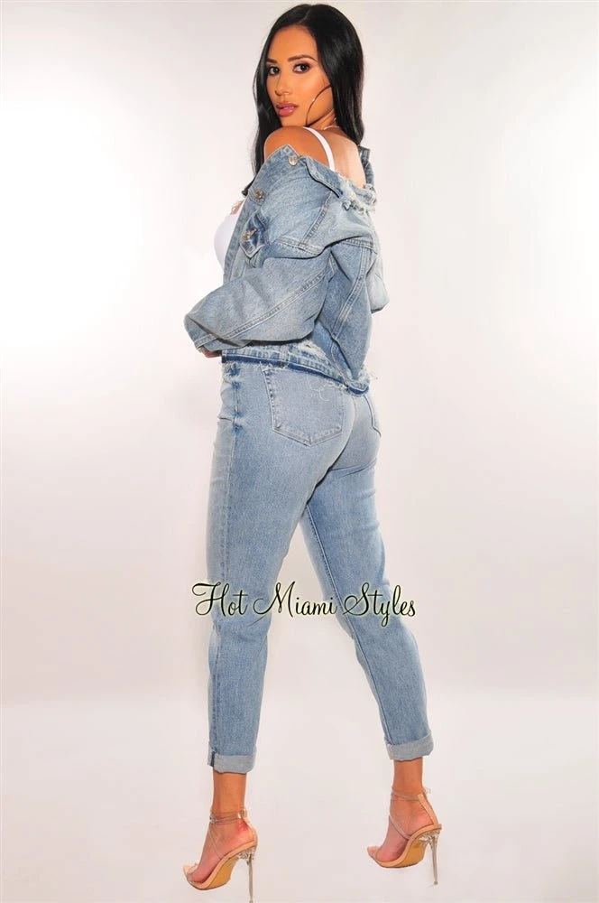 Light Denim Ripped High Waist Mom Jeans 2 Light Denim Ripped High Waist Mom Jeans - Image 2