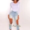 Light Denim Ripped Knee Destroyed Hem Cropped Jeans