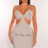 Light Gray Bandage Spaghetti Straps Knotted Cut Out Mini Dress