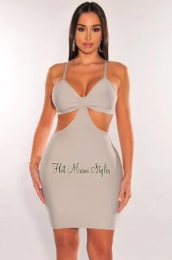 Light Gray Bandage Spaghetti Straps Knotted Cut Out Mini Dress