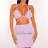Lilac Bubble Textured Spaghetti Strap Tie Up Skirt Two Piece Set