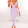 Lilac Halter V Neck Cut Out Open Back Midi Dress