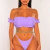 Lilac Off Shoulder Ruffle Scrunch Butt Bikini