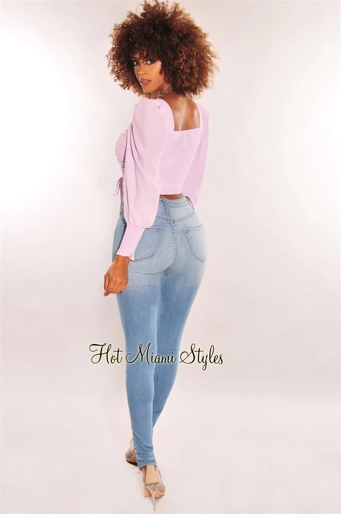 Lilac Squared Neck Drawstring Tie Up Crop Top 4 Lilac Squared Neck Drawstring Tie Up Crop Top - Image 4