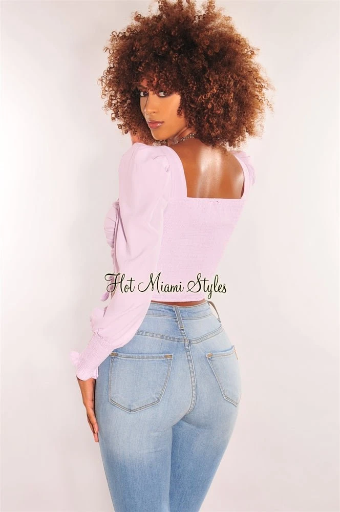 Lilac Squared Neck Drawstring Tie Up Crop Top 2 Lilac Squared Neck Drawstring Tie Up Crop Top - Image 2