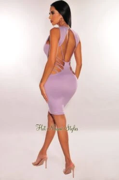 Lilac V Neck Sleeveless Strappy Open Back Dress -Miamis Style Shop lilac v neck sleeveless strappy open back dress hot miami styles 555305