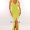 Lime Ribbed Sleeveless Gold Chain Lace Up Slit Gown