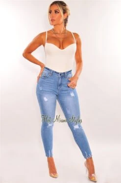 Medium Blue Denim Distressed Skinny Jeans