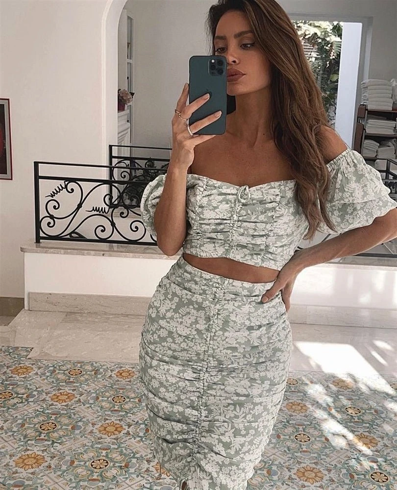 Mint Green Floral Print Off Shoulder Cut Out Ruched Dress 5 Mint Green Floral Print Off Shoulder Cut Out Ruched Dress - Image 5