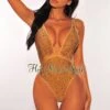 Mocha Bronze Rhinestone Cut Out Swimsuit