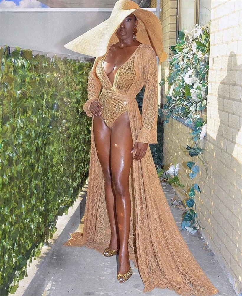 Mocha Bronze Rhinestone Cut Out Swimsuit 3 Mocha Bronze Rhinestone Cut Out Swimsuit - Image 3