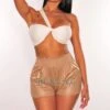 Mocha Faux Leather High Waisted Ruched Waist Shorts