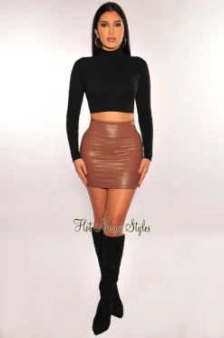Mocha Faux Leather Mini Skirt 6 Mocha Faux Leather Mini Skirt -Miamis Style Shop mocha faux leather mini skirt hot miami styles 214671