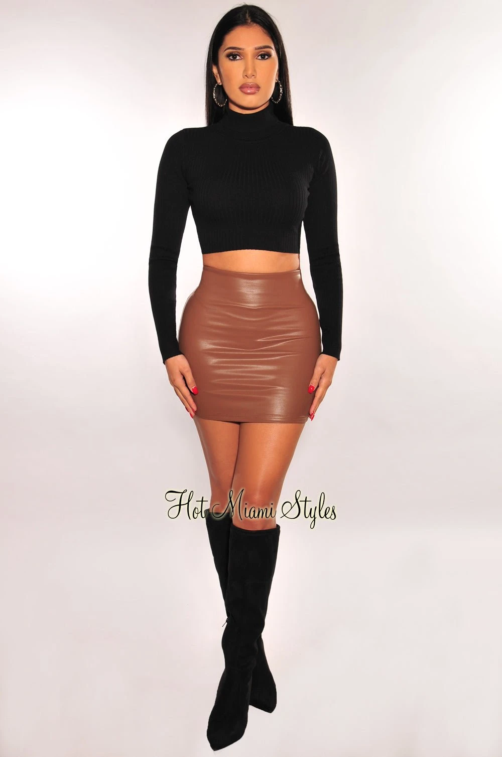 Mocha Faux Leather Mini Skirt 3 Mocha Faux Leather Mini Skirt - Image 3