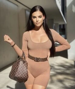 Mocha Ribbed Knit Round Neck Long Sleeves Romper 13 Mocha Ribbed Knit Round Neck Long Sleeves Romper -Miamis Style Shop mocha ribbed knit round neck long sleeves romper hot miami styles 301496