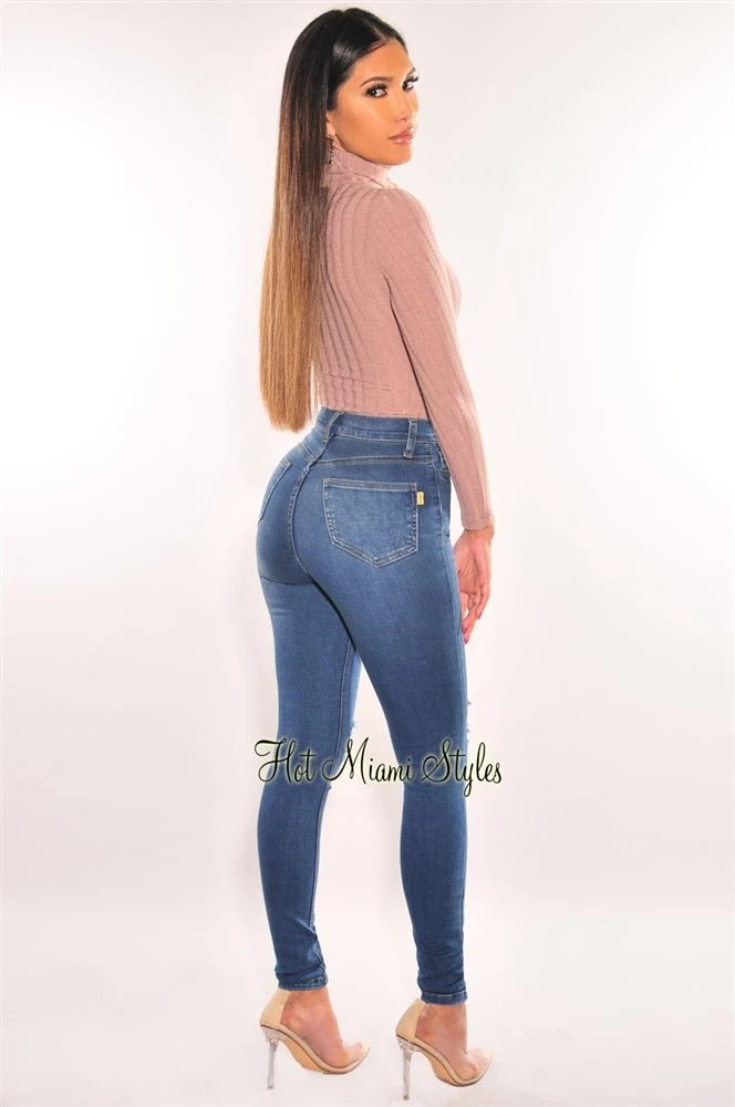 Mocha Ribbed Knit Turtleneck Long Sleeve Cut Out Bodysuit 4 Mocha Ribbed Knit Turtleneck Long Sleeve Cut Out Bodysuit - Image 4