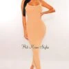 Mocha Ribbed Spaghetti Straps Midi Dress