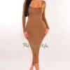 Mocha Round Neck Long Sleeve Midi Dress