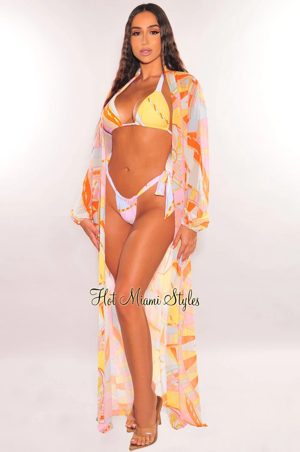 Multi Color Print Long Sleeve Maxi Cover Up 1 Multi Color Print Long Sleeve Maxi Cover Up