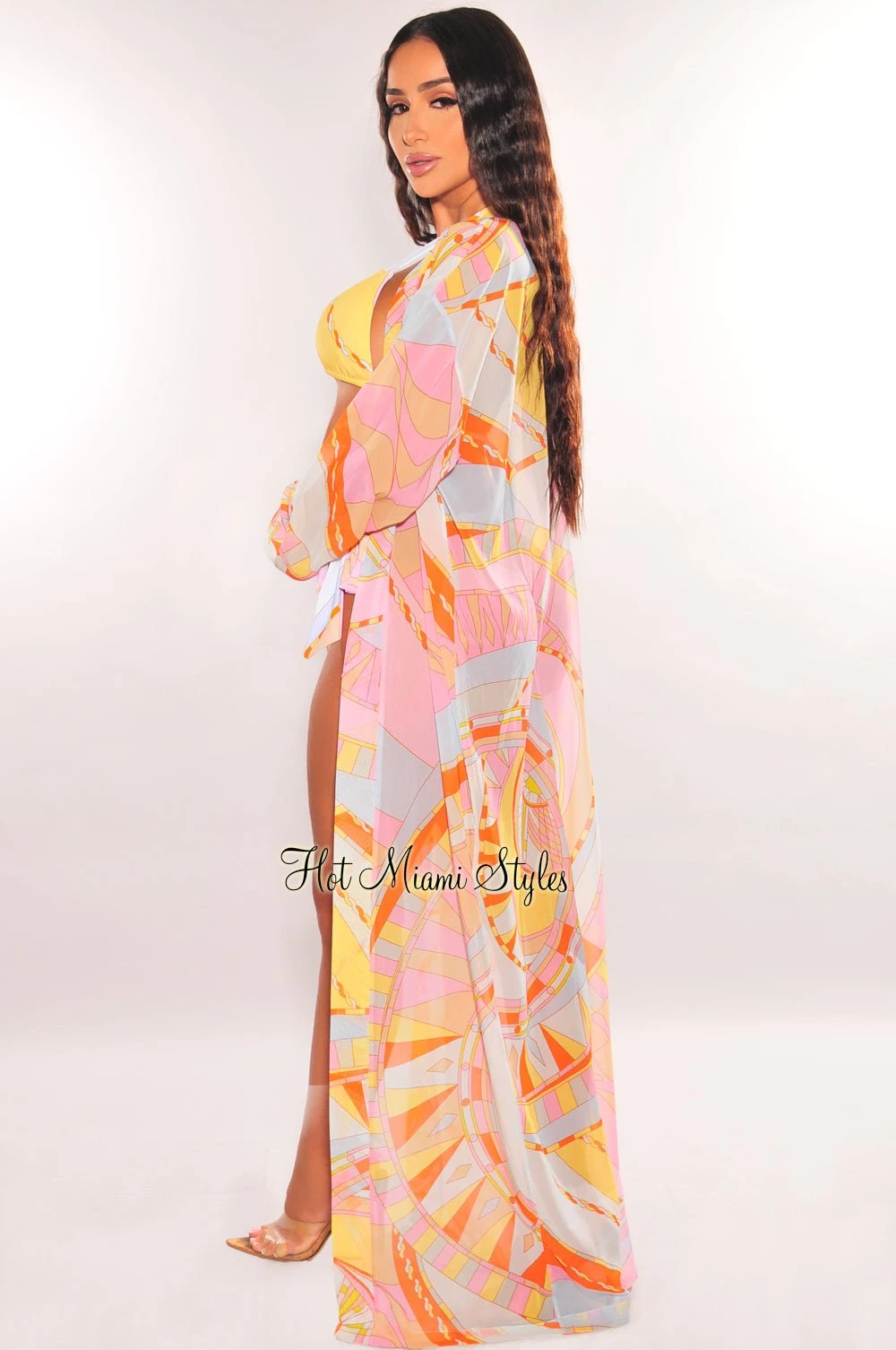 Multi Color Print Long Sleeve Maxi Cover Up 2 Multi Color Print Long Sleeve Maxi Cover Up - Image 2