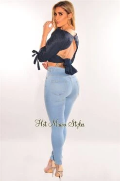 Navy Padded Long Sleeve Cut Out Tie Up Back Bustier Crop Top 7 Navy Padded Long Sleeve Cut Out Tie Up Back Bustier Crop Top -Miamis Style Shop navy padded long sleeve cut out tie up back bustier crop top hot miami styles 855801