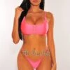 Neon Coral Glistening Button String Bikini