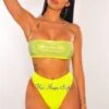 Neon Yellow Silver Rhinestone Bandeau High Waist Bikini