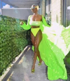 Neon Yellow Silver Rhinestone Bandeau High Waist Bikini -Miamis Style Shop neon yellow silver rhinestone bandeau high waist bikini hot miami styles 316552