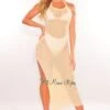Nude Crochet Halter Tie Up Back Slit Cover Up Dress