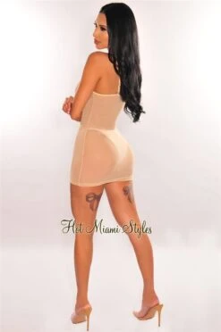 Nude Mesh V Neck Drawstring Ruched Mini Dress Cover Up 7 Nude Mesh V Neck Drawstring Ruched Mini Dress Cover Up -Miamis Style Shop nude mesh v neck drawstring ruched mini dress cover up hot miami styles 433663