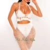 Off White Crochet Halter Fringe Hem Skirt Two Piece Set Cover Up