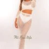 Off White Knit Crochet Long Sleeves Skirt Two Piece Set Cover Up