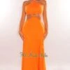 Orange Linen Halter O-Ring Cut Out Maxi Dress