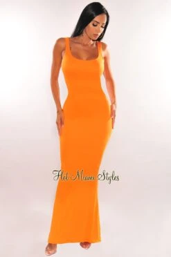 Orange Sleeveless Cut Out Back Maxi Dress