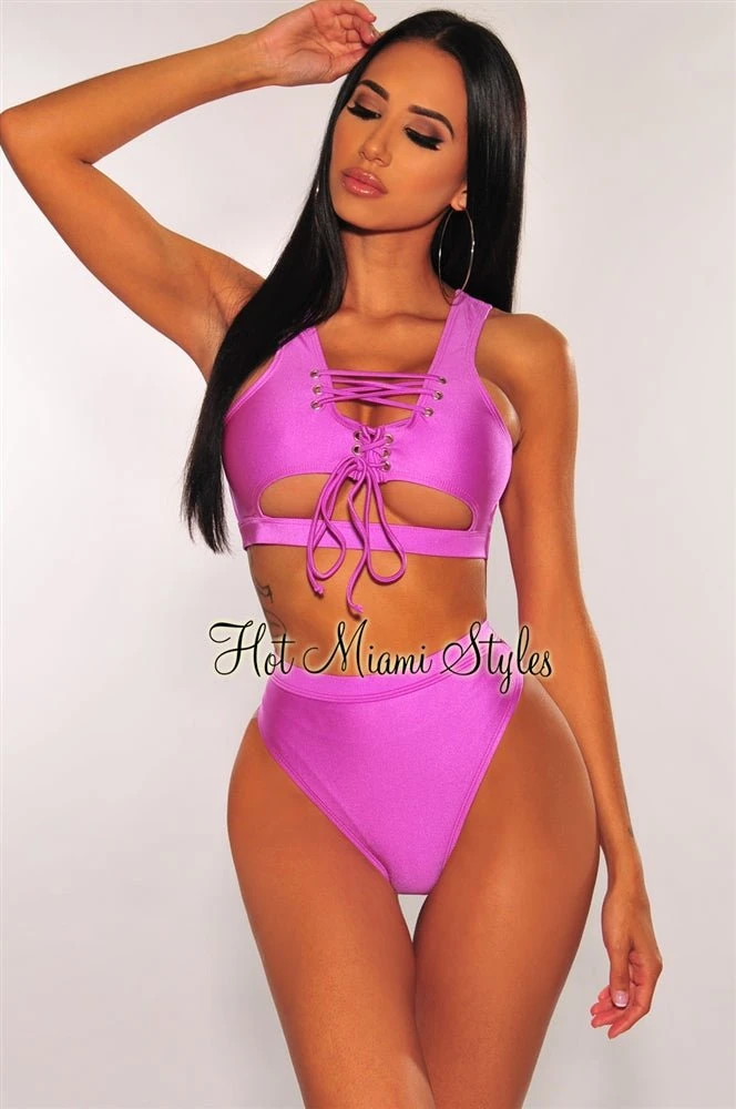 Orchid Lace Up Underboob High Waist Bikini 1 Orchid Lace Up Underboob High Waist Bikini