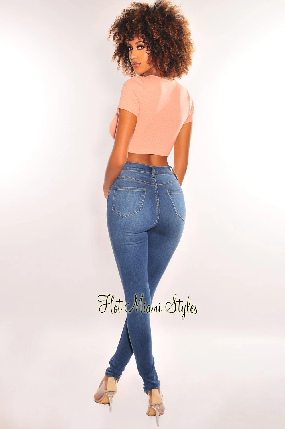 Peach Gold Chain Ribbed Lace Up Cut Out Crop Top 4 Peach Gold Chain Ribbed Lace Up Cut Out Crop Top - Image 4