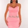 Pink Mesh Drape Padded Spaghetti Strap Ruched Mini Dress