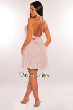 Purple Haze Linen Halter Smocked Tie Up Back Ruffle Babydoll Dress -Miamis Style Shop purple haze linen halter smocked tie up back ruffle babydoll dress hot miami styles 760350