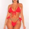 Red Butterfly Chain Padded Triangle Top Tie Up Bikini