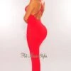 Red Chain Straps Crisscross Back Laced Side Midi Dress