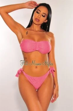 Red Gingham Checker Tie Up Sides Scrunch Butt Bikini